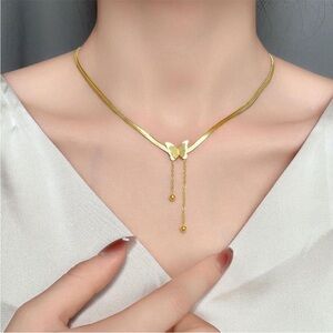 Anthropologie Gold Butterfly Drop Necklace
